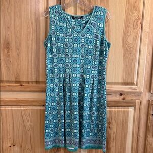 Sleeveless Tango Mango Teal Patterned V-Neck Versatile Casual Dress Size M